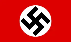 Flaga NSDAP (w latach 1935–1945 oficjalna flaga III Rzeszy) ze swastyką – symbolem niemieckiego nazizmu.