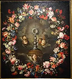 Stefano Camogli, Girland z monstrancją, 1670–1680, oratorium Mortis et Orationis in Santa Sabina