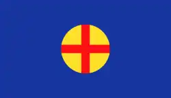 Propozycja Coudenhove-Kalergi – pierwotna wersja flagi MUP. Obecnie flaga MUP zawiera okręg dwunastu złotych gwiazd dodany na wzór flagi europejskiej.