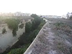 Widok wzdłuż przedniej fosy w kierunku lewej kaponiery (w oddali)