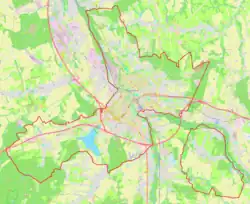 Mapa konturowa miasta Frydek-Mistek, w centrum znajduje się punkt z opisem „MistekMístek”