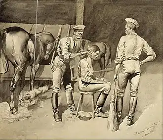 A Haircut in a Cavalry Stable, 1891, akwarela