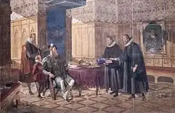 Fresk: Gustaw Waza otrzymuje pierwszy egzemplarz Biblii. Johan Gustaf Sandberg, Katedra w Uppsali.