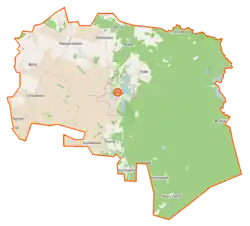 Mapa konturowa gminy Górzno, u góry nieco na prawo znajduje się punkt z opisem „Gać”
