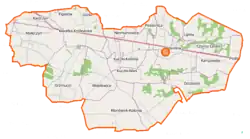 Mapa konturowa gminy Gózd, po prawej nieco na dole znajduje się punkt z opisem „Drożanki”