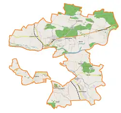 Mapa konturowa gminy wiejskiej Głogów, blisko centrum u góry znajduje się punkt z opisem „Stare Serby”