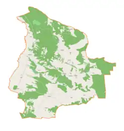 Mapa konturowa gminy Galewice, u góry znajduje się punkt z opisem „Foluszczyki”