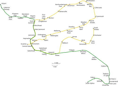 Plan sieci kolei aglomeracyjnej w hrabstwie Tyne and Wear