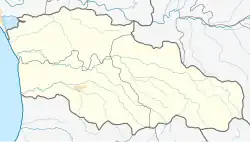 Mapa konturowa Gurii, blisko centrum po lewej na dole znajduje się punkt z opisem „Ozurgeti”