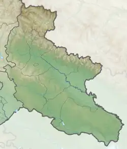 Mapa konturowa Kachetii, na dole po prawej znajduje się punkt z opisem „Park Narodowy Waszlowani”