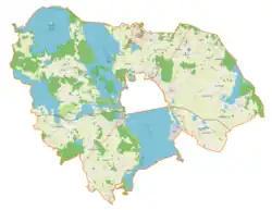 Mapa konturowa gminy wiejskiej Giżycko, u góry znajduje się punkt z opisem „Perkuny”