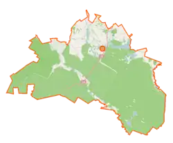 Mapa konturowa gminy Giby, blisko centrum na prawo u góry znajduje się punkt z opisem „Giby”