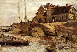 Budynki przy ul. Solec 43 i 41 na obrazie A.Gierymskiego z ok. 1883 roku