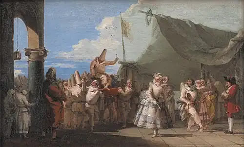 Giovanni Domenico Tiepolo, Scena karnawałowa z Poliszynelem, ok. 1760 i 1770