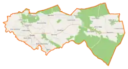 Mapa konturowa gminy Gizałki, blisko centrum u góry znajduje się punkt z opisem „Wierzchy”