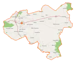 Mapa konturowa gminy Glinojeck, po lewej nieco u góry znajduje się punkt z opisem „Glinojeck”