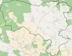Mapa konturowa gminy Wielowieś, po prawej nieco na dole znajduje się punkt z opisem „Sieroty”