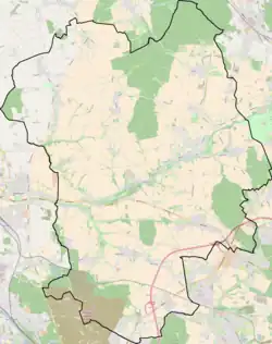 Mapa konturowa gminy Zbrosławice, u góry po prawej znajduje się punkt z opisem „Miedary”