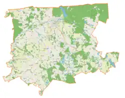 Mapa konturowa gminy Gołdap, u góry znajduje się punkt z opisem „Gołdap”