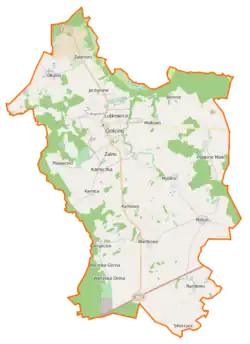 Mapa konturowa gminy Gościno, po prawej nieco na dole znajduje się punkt z opisem „Robuń”