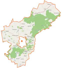 Mapa konturowa gminy wiejskiej Golub-Dobrzyń, po lewej znajduje się punkt z opisem „Podzamek Golubski”