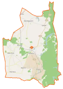 Mapa konturowa gminy Gostycyn, w centrum znajduje się punkt z opisem „Parafia św. Marcina”