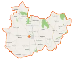 Mapa konturowa gminy Gozdowo, blisko prawej krawiędzi nieco u góry znajduje się punkt z opisem „Cetlin”