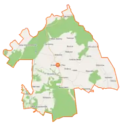 Mapa konturowa gminy Grabów nad Pilicą, na dole nieco na lewo znajduje się punkt z opisem „Budy Augustowskie”