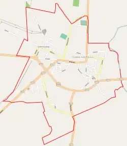 Mapa konturowa Grabowa nad Prosną, po lewej nieco u góry znajduje się punkt z opisem „Grabów nad Prosną”