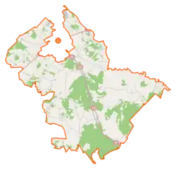Mapa konturowa gminy wiejskiej Grajewo, blisko centrum po lewej na dole znajduje się punkt z opisem „Modzele”