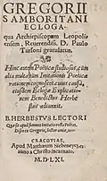 Ecloga, qua archiepiscopam ! Leopoliensem Paulo Tarloni gratulatur 1561