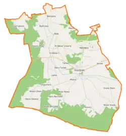 Mapa konturowa gminy Grodziec, u góry po lewej znajduje się punkt z opisem „Czarnybród”