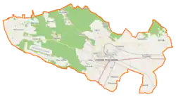 Mapa konturowa gminy Grodzisk Wielkopolski, blisko lewej krawiędzi u góry znajduje się punkt z opisem „Albertowsko”