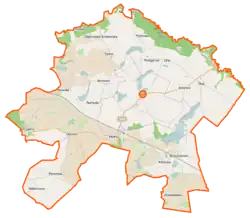 Mapa konturowa gminy Gruta, na dole po lewej znajduje się punkt z opisem „Wiktorowo”