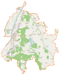 Mapa konturowa gminy Gryfino, po lewej znajduje się punkt z opisem „Gryfino”