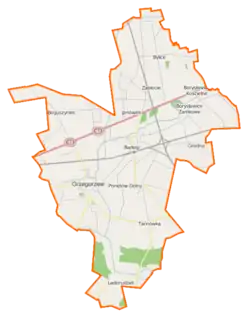 Mapa konturowa gminy Grzegorzew, w centrum znajduje się punkt z opisem „Ponętów Dolny”