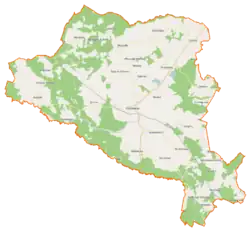 Mapa konturowa gminy Grzmiąca, po prawej nieco na dole znajduje się punkt z opisem „Iwin”