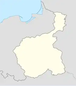 Mapa konturowa Guberni Królestwa Polskiego (1904), na dole znajduje się punkt z opisem „miejsce bitwy”