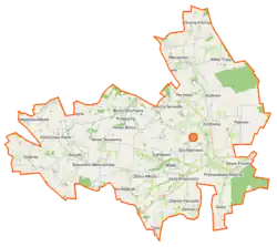 Mapa konturowa gminy Gzy, po prawej nieco na dole znajduje się punkt z opisem „Przewodowo Poduchowne”