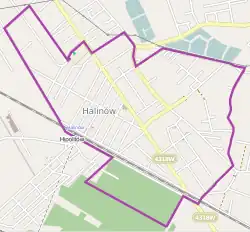 Mapa konturowa Halinowa, na dole znajduje się punkt z opisem „Zagaje”