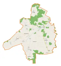Mapa konturowa gminy Hanna, na dole po prawej znajduje się punkt z opisem „Pawluki”