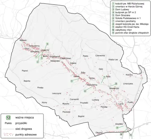 Układ przestrzenny zabudowy oraz części wsi Harta.