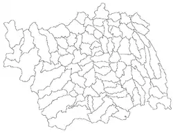 Mapa konturowa okręgu Bacău, blisko prawej krawiędzi na dole znajduje się punkt z opisem „Podu Turcului”