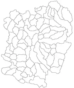 Mapa konturowa okręgu Caraș-Severin, blisko centrum na dole znajduje się punkt z opisem „Prigor”