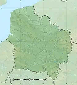 Mapa konturowa regionu Hauts-de-France, na dole znajduje się punkt z opisem „Las Compiègne”