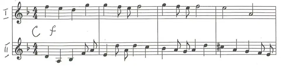 Hejnał Skwierzyny skomponowany przez Wiesława Markowskiego. Fragment partytury.