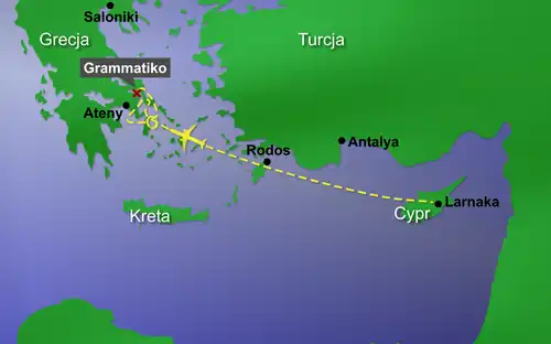 Dystans przebyty przez samolot i miejsce katastrofy