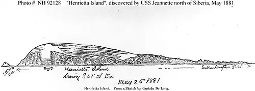 Rysunek wyspy, odkrytej przez członków wyprawy Jeannette w maju 1881