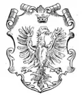 Herb województwa krakowskiego w XIX-wiecznym wydaniu herbarza Bartosza Paprockiego (1858).