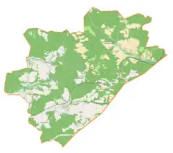 Mapa konturowa gminy Horyniec-Zdrój, po prawej nieco u góry znajduje się punkt z opisem „Prusie”